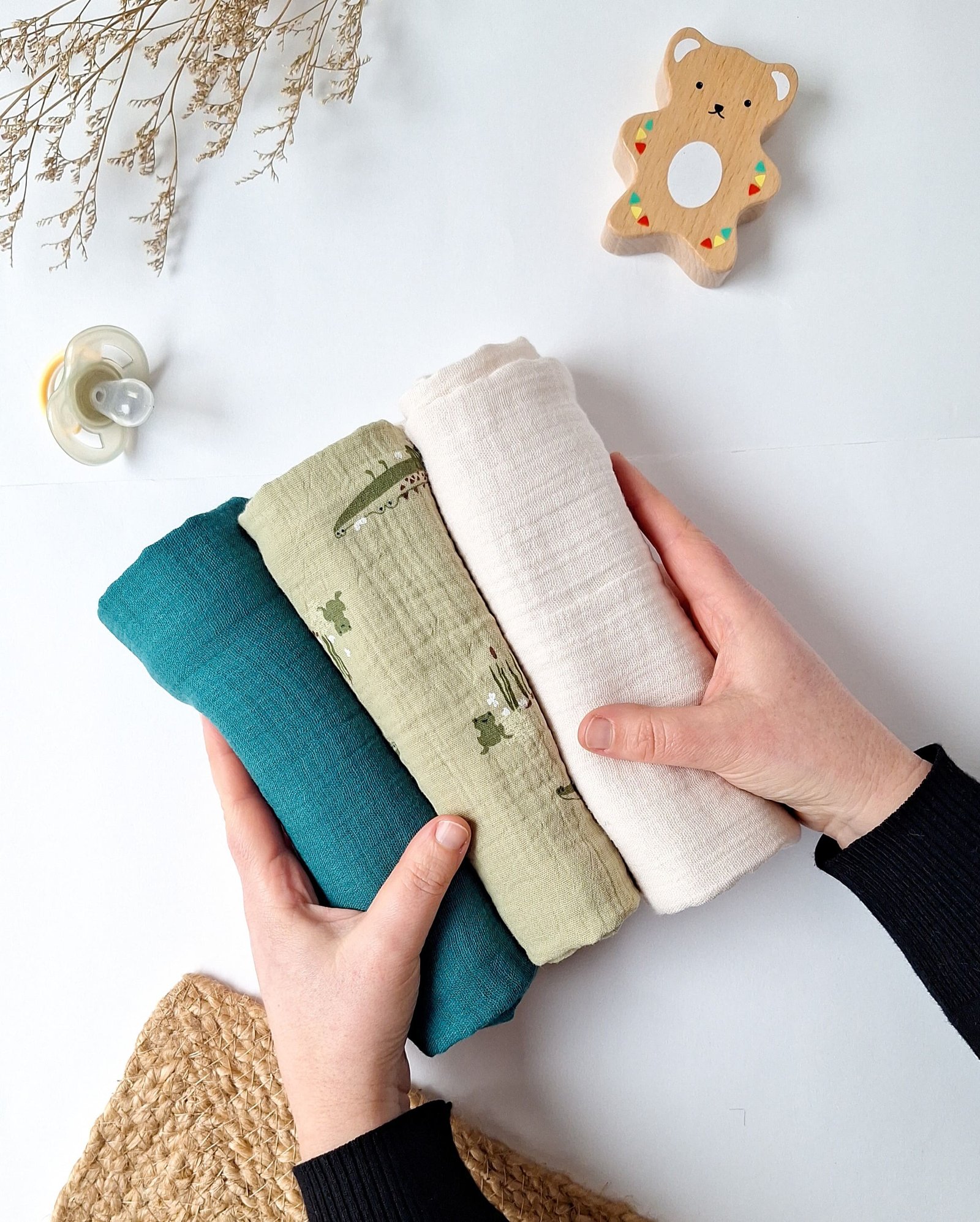 set di 3 mussoline coccodrilli