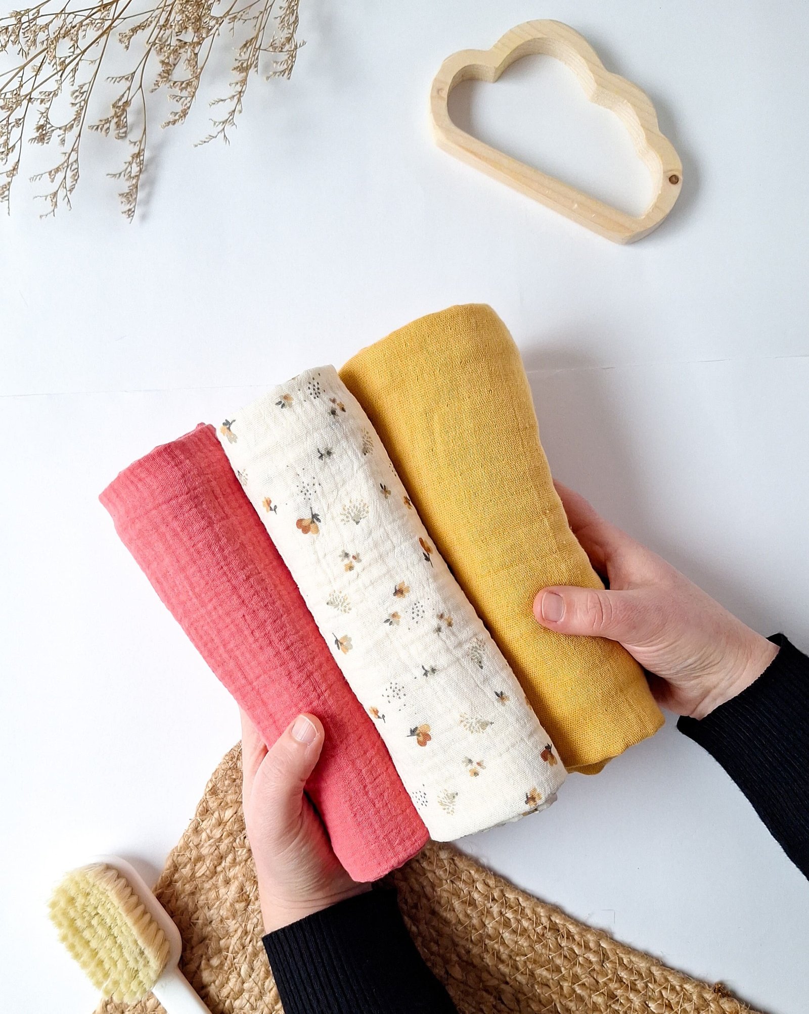 set di 3 mussoline fiori