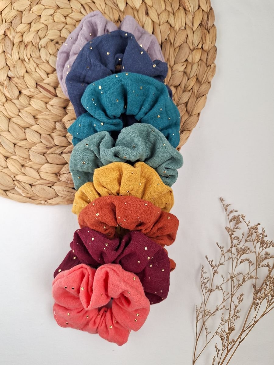 Scrunchies per capelli tutti i colori pois dorato